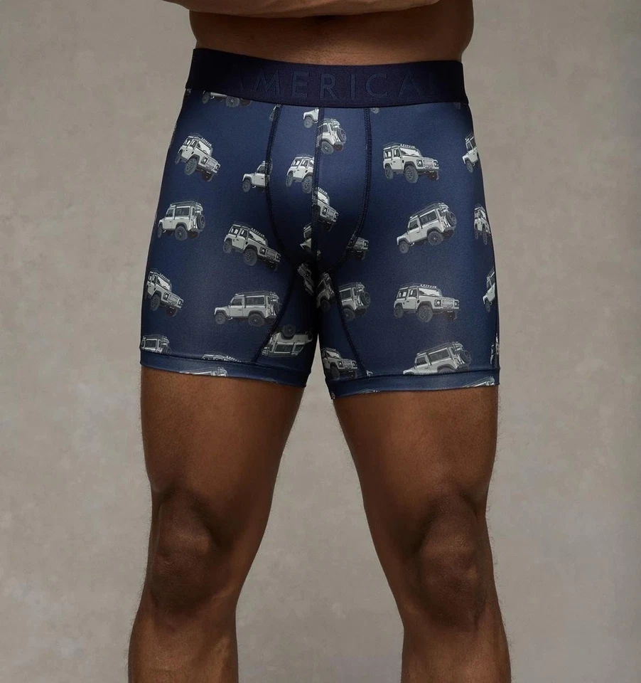 Calzoncillos boxer American Eagle para hombre medianos 6 pulgadas flexibles azul marino con estampado de auto ropa interior Foto 2 de 4