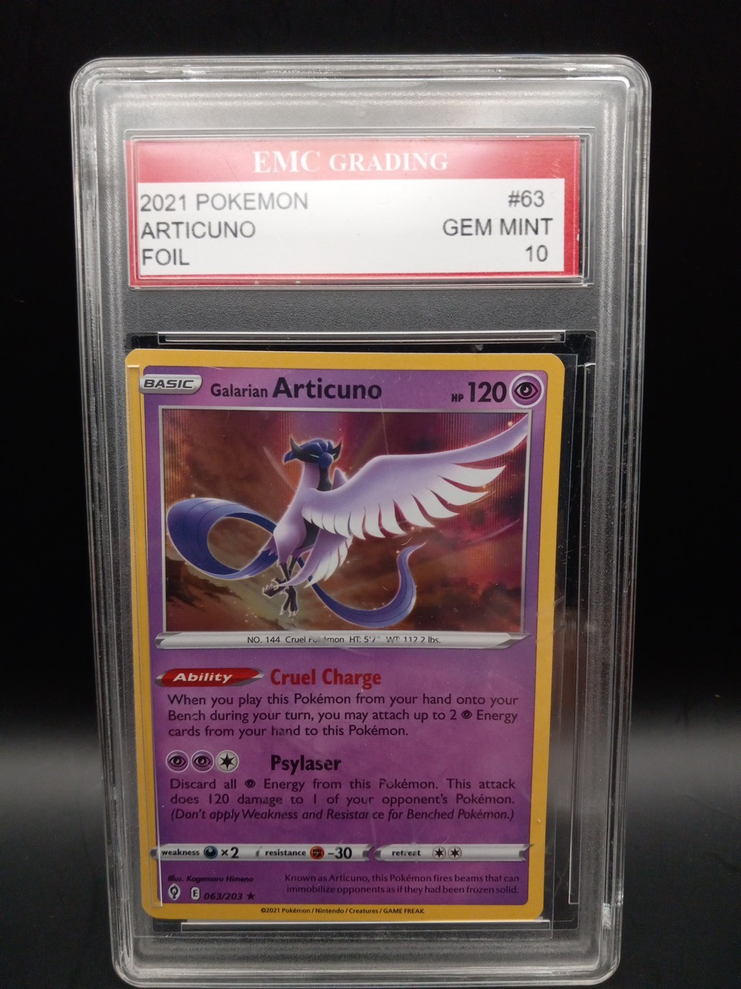2021 Pokemon TCG Evolving Skies Galarian Articuno #63 EMC Grading Gem Mint 10
