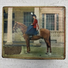Vtg Edward Sharp & Sons LTD Toffee Tin Queen Elizabeth Horseback Equestrian  