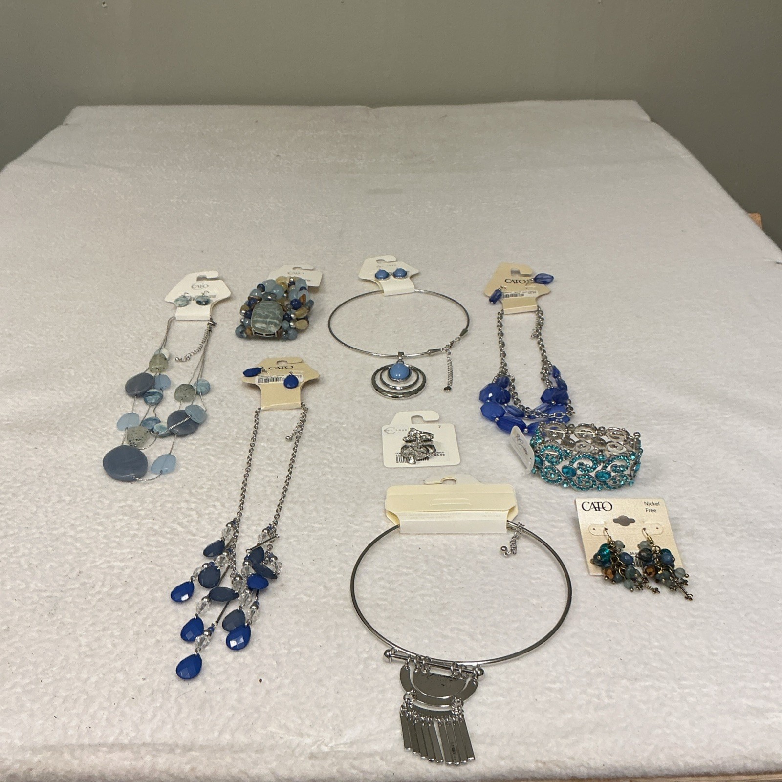 Blue Stone and Silver Jewelry Lot Necklace Bracelet Earrings Ring . 3413.