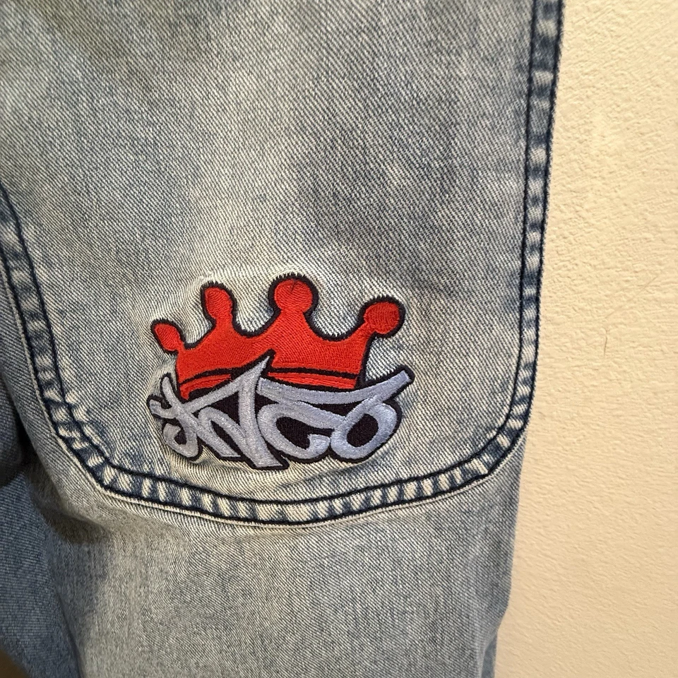 Jeans largo JNCO Los Angeles 32x26 coroa vermelha logotipo grafite vintage Y2K perna larga - Imagem 3 de 4