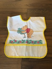 Vintage Disney Winnie the Pooh Baby Bib Yellow Trim Vinyl Catch Pocket Rare