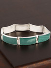 ESTATESOLID STERLING SILVER BRACELET 8 3/8" MALACHITE CURVED LINK HANDMADE #7842 — photo 3