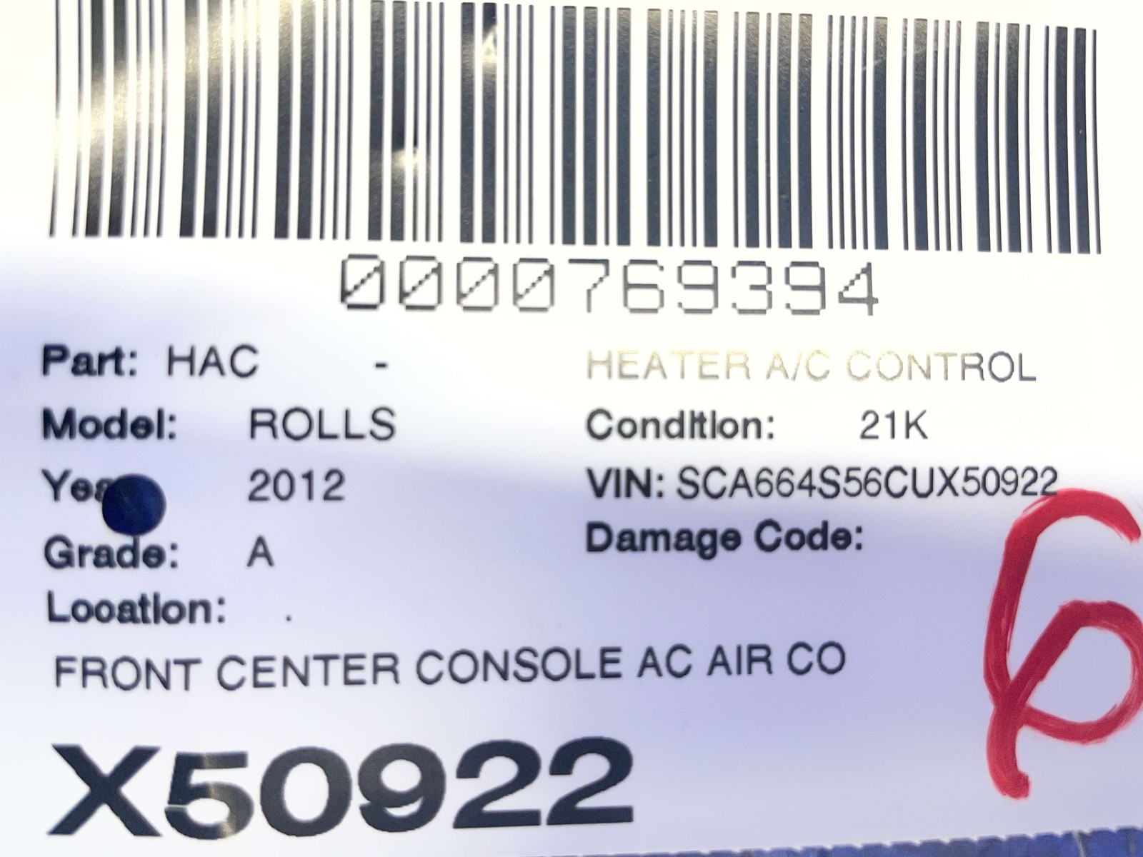 2009-2014 ROLLS ROYCE GHOST RR4 FRONT AC AIR CONDITIONING TEMP CONTROL PANEL