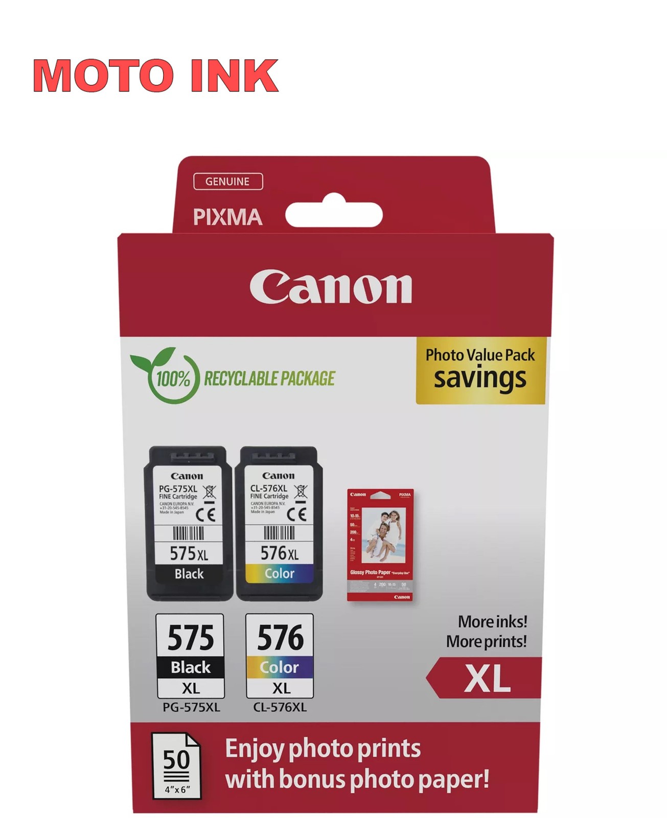 Canon PG-575XL / CL-576XL Original Inks with paper for PIXMA TS3551i