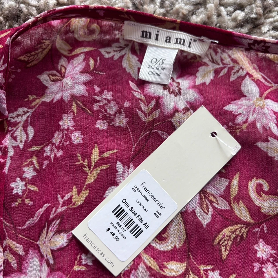 Mi Ami by Francesca's Wide Bell Sleeve Shirt Red Floral Women's One Size NWT $46 - Image 2 of 4
