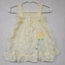 Vintage 70s Mayfair Yellow Dainty Floral Sundress Baby Girl Toddler Retro