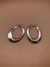Vintage Silver-Tone Sculpted Hoop Earrings   Modern Curved Teardrop Design