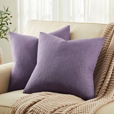 Rustic Cotton Linen Throw Pillow Covers Set of 2, 18" x 18" Pack of 2 Purple