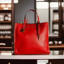 Marc Jacobs Mini Handbag Grind Pebble Leather Top Handle Red Satchel Tote Bag