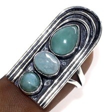 Larimar 925 Silver Plated Gemstone Handmade Ring Us 7 Aesthetic Jewellery JW
