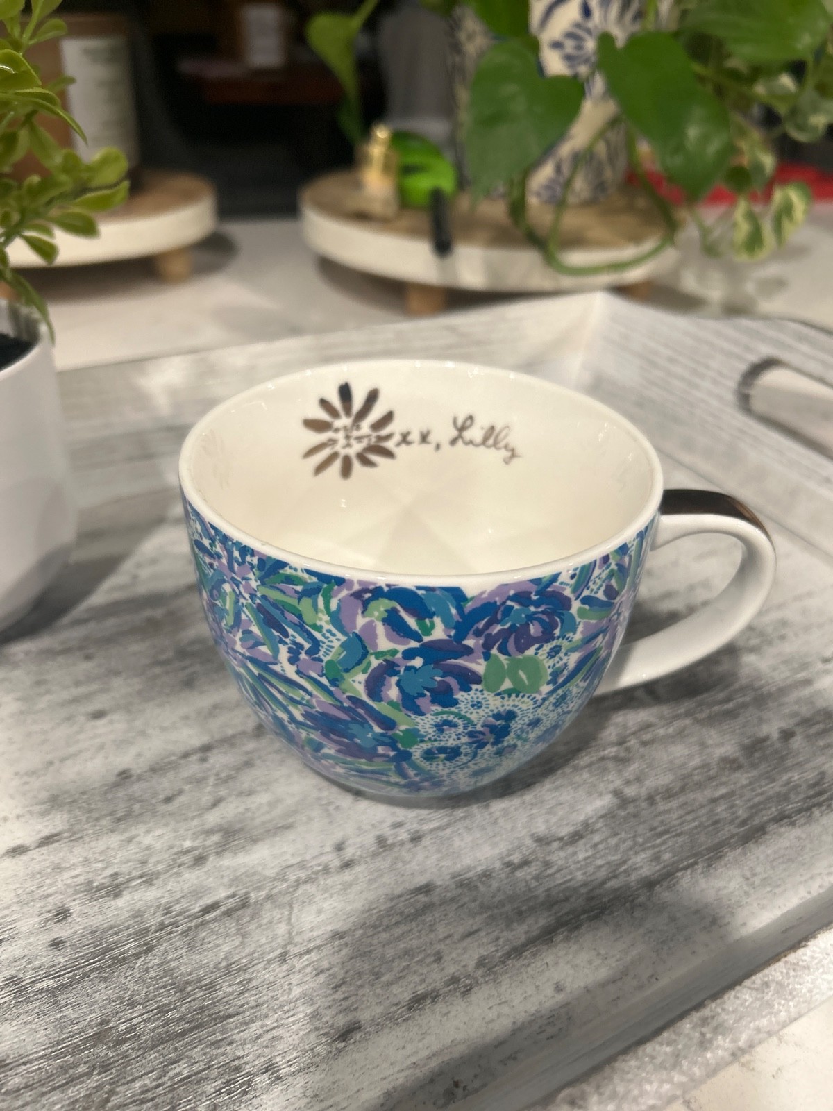 Lilly Pulitzer Floral Coffee Mug Blue Purple Green Large Tea Cup Preppy Coastal