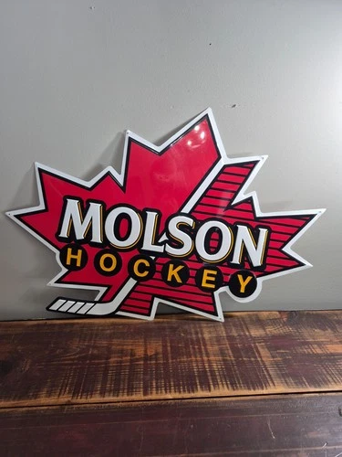 Rare Vintage Molson Beer Hockey Maple Leaf Tin Metal Sign 36" X 24"