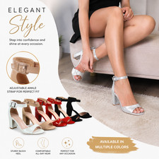 Women's Ankle Strap Block Heel Sandals Dress Party Wedding Shoes Multi Color