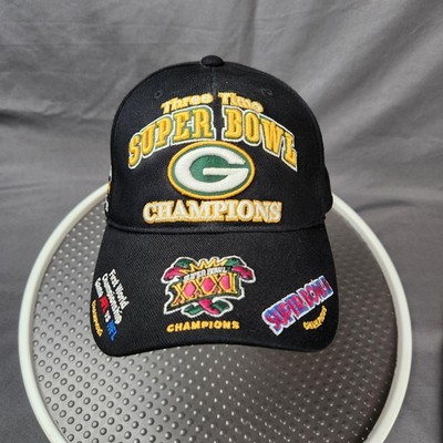 Green Bay Packers Hat Cap Strap Back Mens One Size NFL 3x Super Bowl Champions