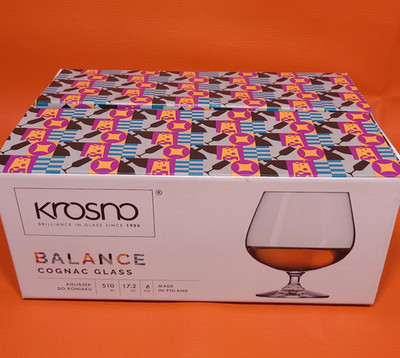 Krosno Balance Poland Wine Cognac Glass Set Of Six 17 oz Glasses 510 ML Clear