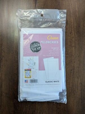 QUEEN size White Pillowcases PKG from ''Aunt Martha's STICH'Em up'' x Hand Emb NEW