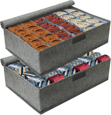 Gray Sock Organizer Divider 2 Pack with Lid - 30 Cell Foldable Closet Storage, T