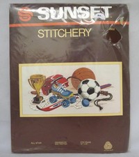 1980 Sunset Stitchery Designs : ALL STAR Sports Star Kit 2602 10" x 20" 