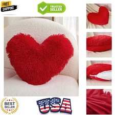 Red Heart Faux Fur Throw Pillow with Pillow Cover and Insert,Sherpa Plush Flu...