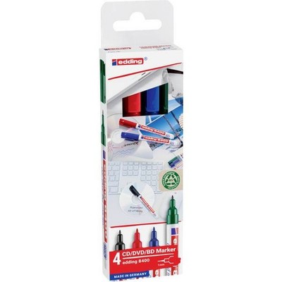 Edding 4-8400-4-2 CD/DVD Marker Black, Green, Red, Blue 0.5mm, 1mm