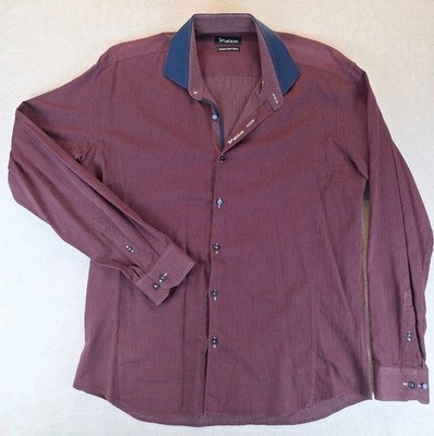 Maceoo Mens Italian Fabric Shirt Red Burgundy French Concept Large/4 Button Down