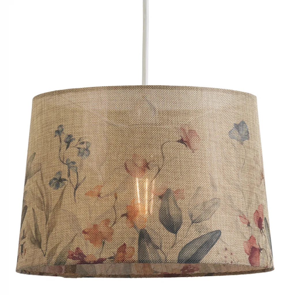 Lampshade Beige 14"" Floral Natural Faux Hessian Tapered Drum 350mm Oaks Lighting