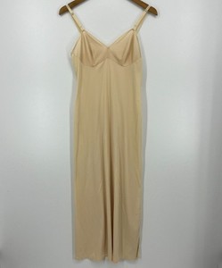 Vanity Fair Slip Dress Women's 34 Beige Nylon Solid Long Length Vtg Made in USA