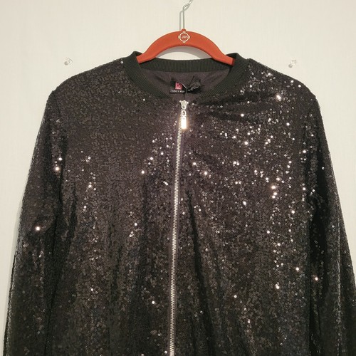 Kancy Kole all-over sequin full zip bomber jacket women's size S black, New - Picture 3 of 7