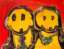 TWO DOGS      ARTIST SIGNED   ORIGINAL PAINTING BY M.KAZAV CANVAS   Y4ef53