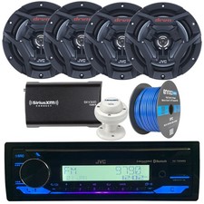 JVC KD-T92MBS Receiver, 4x 6.5" 150W Black Boat Speaker, SiriusXM Bundle, Wiring