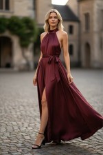 Reformation Burgundy Size Medium Halter Maxi Dress Open Back Wedding Prom