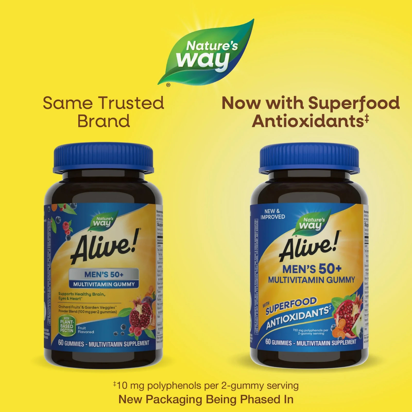 Nature's Way Alive! Men's 50+ Gummy Multivitamins, B-Vitamins, Fruit , 60 Count