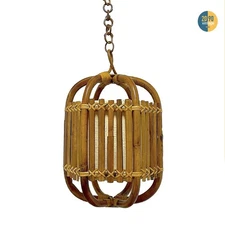 Vintage 1970s Rattan Bamboo Bamboo Wicker Mid Century Pendant Chandelier