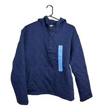 Lands' End Women's Midweight Relaxed Fit Quilted Pullover Hoodie Large Navy NWT