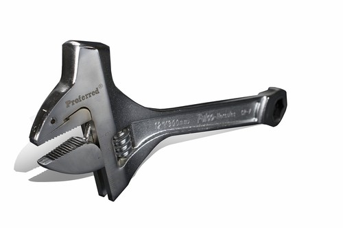 T10001 Mining Adjustable Wrench with Hammer, Chrome Finish, 12" - Picture 3 of 7