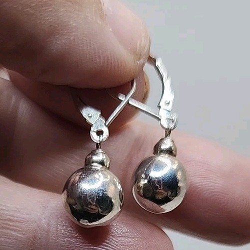 Vintage Solid Sterling Silver Ball Modernist Drop… - image 2