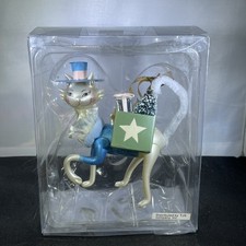Vtg Hand Blown Shopping Fancy Cat w/Hat Mercury Glass Ornament Poland w/Box Tree