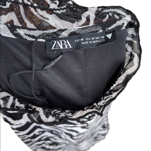 Zara Dress Women's Size M Zebra Print Mock Neck Long Sleeve Ruffled Midi - Picture 6 of 7