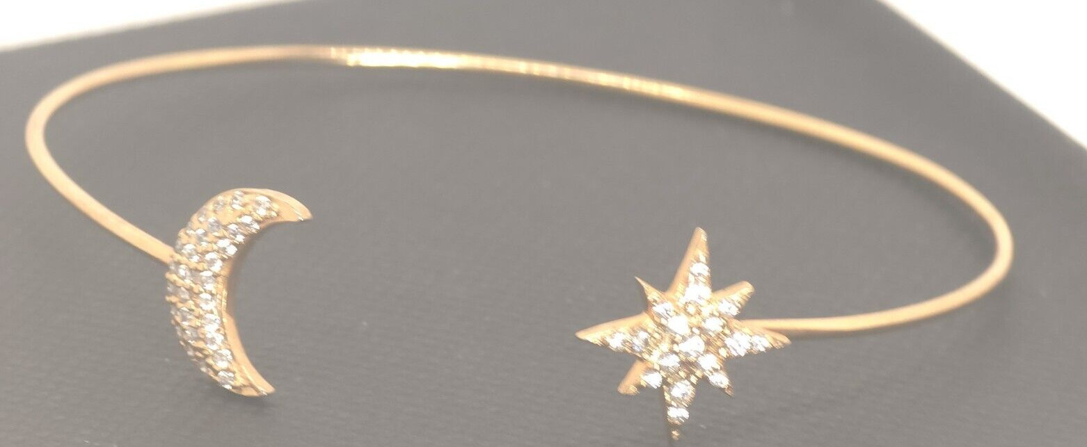 Cuff bracelet gold tone rhinestones clear moon star