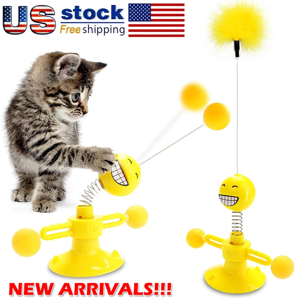 Upgarded Pet Cat Interactive Toy Turntable Ball Windmill Tumbler Funny Cat Stick