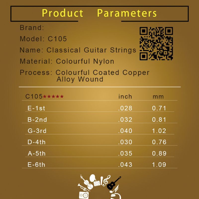6pcs Pure Copper Strings 1-6 for Classic Guitar Nylon Wire Strings ...
