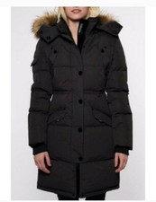Noize Womens Xlarge Black Kaylee Quilted Faux Fur Trim Parka Coat Jacket