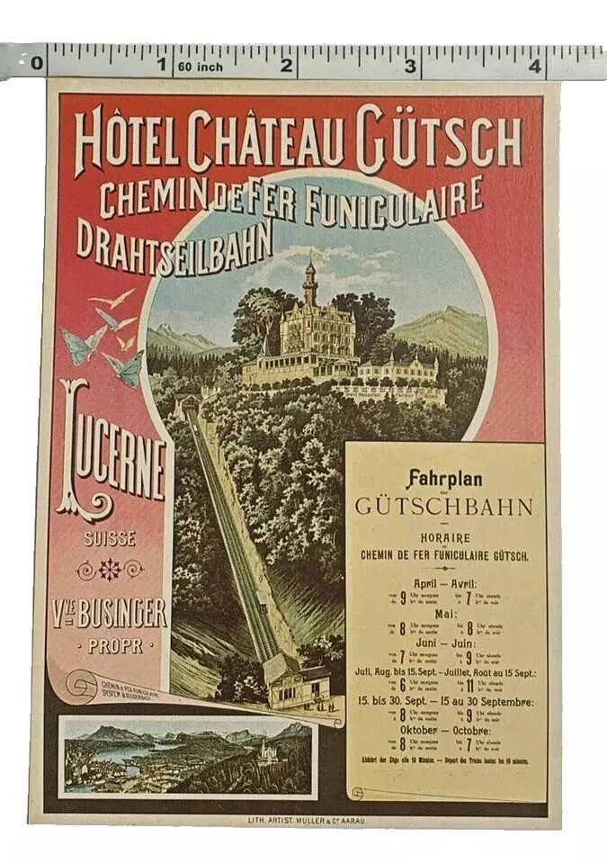 Anuncio postal Hotel Chateau Gutsch Chemin De Fer Funiculaire teleférico Lucerna Foto 4 de 4