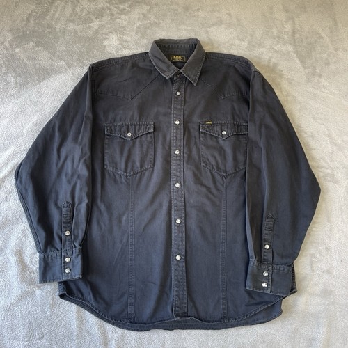 Lee Vintage Mens Pearl Snap Western Denim Shirt Black Size XL