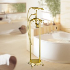 Golden Telephone Bathtub Faucet Set Rainfall Hand Held Sprayer Mixer Brass Tap