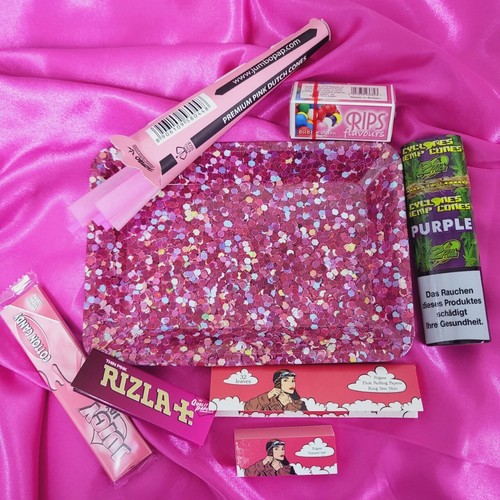 PINK rolling papers , Cones, papers rolling tray gift set / Sparkling