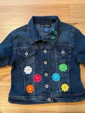 NWOT Girls Jean Jacket, 6/6X, With Flower Patches  Appliques