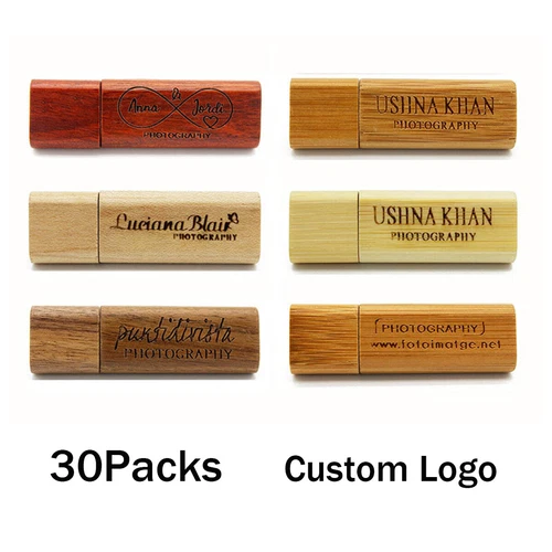 Lot 30PCS 1/2/4/8/16GB Engraved Wood USB Flash Drive Memory U Stick Custom Logo