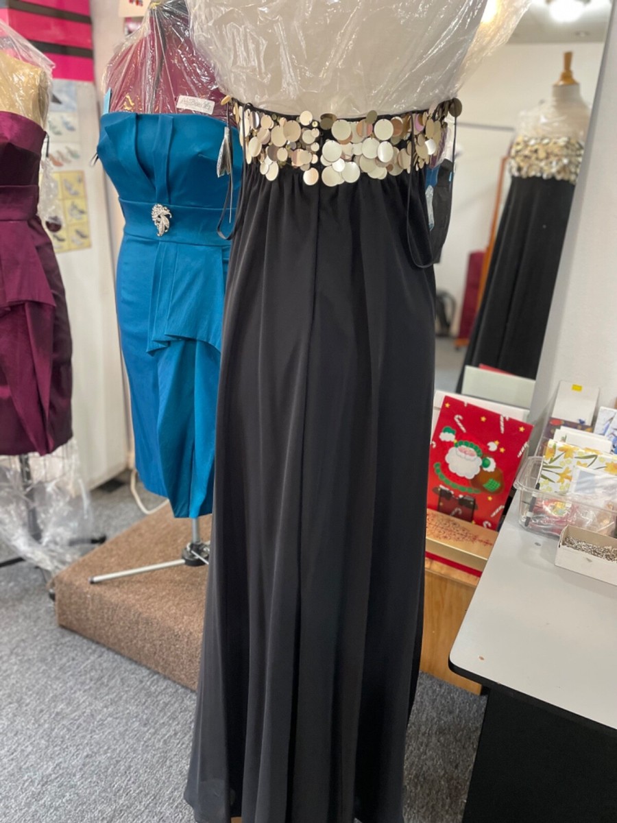 Faviana Black Gold Prom Evening Special Occasion Removable Straps Dress  size 10 | eBay